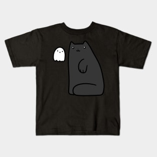 Black Cat and Tiny Ghost Kids T-Shirt